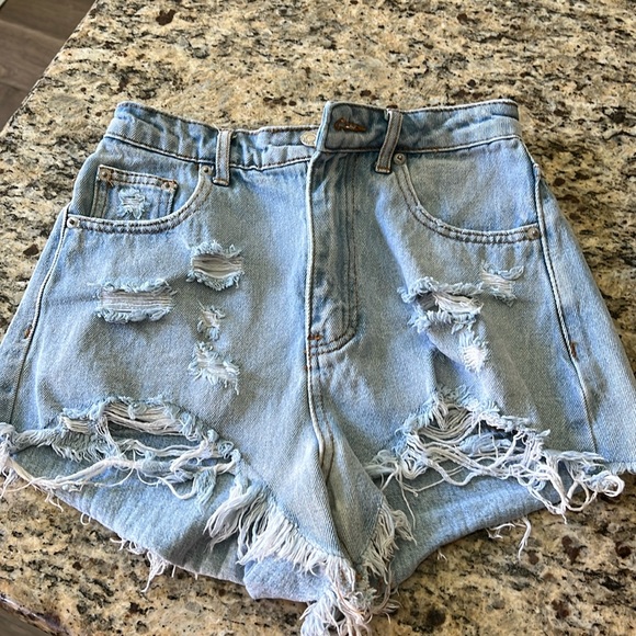 Distressed Frayed Jean Shorts- Size Small - Picture 1 of 3
